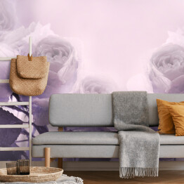 Fototapeta Piękne fioletowe i białe róże w chmurze dymu