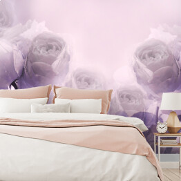Fototapeta Piękne fioletowe i białe róże w chmurze dymu