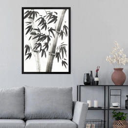 Obraz w ramie Pędy bambusa w odcieniach koloru szarego - akwarela