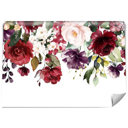 Fototapeta samoprzylepna Akwarela - czerwone, kremowe i fioletowe róże