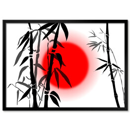 Pęd bambusa i czerwone słońce - ilustracja