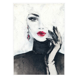 Plakat samoprzylepny Piękna kobieta w odcieniach czerni i bieli z czerwonymi ustami