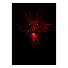 Plakat Głowa czerwonego smoka w ciemności