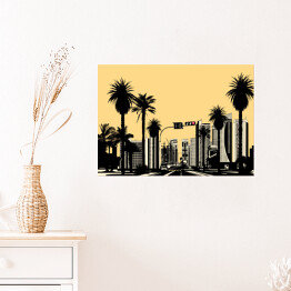 Plakat Nowoczesne tropikalne miasto z palmami