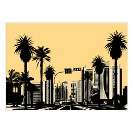 Plakat Nowoczesne tropikalne miasto z palmami