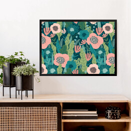 Obraz w ramie Abstrakcyjne kolorowe kwiaty na łące