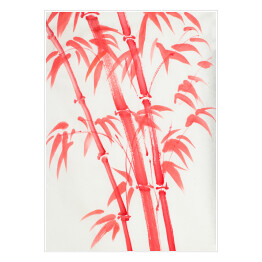 Plakat samoprzylepny Pędy bambusa w odcieniach czerwieni - akwarela