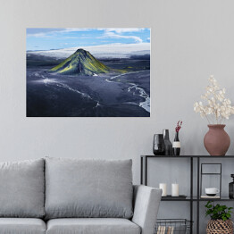 Plakat Wulkan na Islandii na tle śniegu