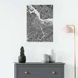 Plakat Mapy miast świata - Amsterdam - szary