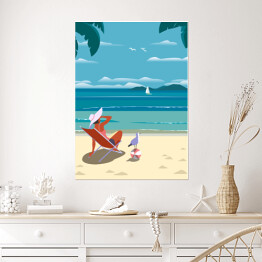 Plakat Ilustracja - odpoczynek nad brzegiem morza