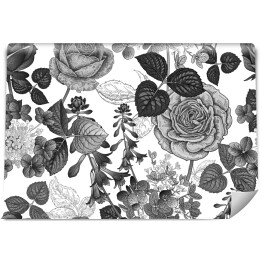 Fototapeta winylowa zmywalna Biało czarne róże i dzikie kwiaty
