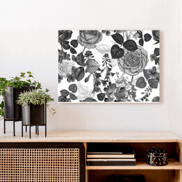 Obraz na płótnie Biało czarne róże i dzikie kwiaty