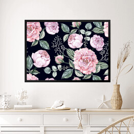 Obraz w ramie Akwarela - duże piękne róże w kolorze pastelowego różu