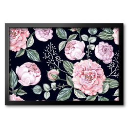 Obraz w ramie Akwarela - duże piękne róże w kolorze pastelowego różu