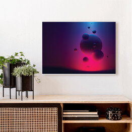 Obraz na płótnie Małe i duże kule unoszące się na tle fioletowego światła