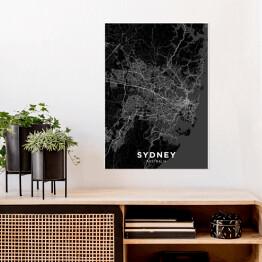 Plakat samoprzylepny Mapy miast świata - Sydney - czarno biała