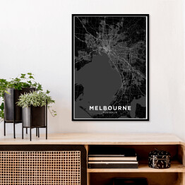 Plakat w ramie Mapy miast świata - Melbourne - czarno biała
