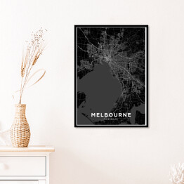 Plakat w ramie Mapy miast świata - Melbourne - czarno biała
