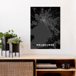 Plakat Mapy miast świata - Melbourne - czarno biała