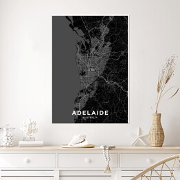 Plakat Mapy miast świata - Adelaide- czarno biała
