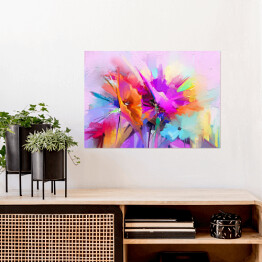 Abstrakcyjne kolorowe kwiaty na pastelowym tle