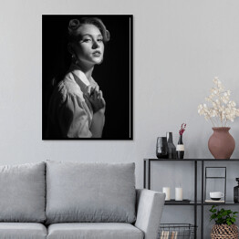 Plakat w ramie Kobieta retro fotografia czarno biała 
