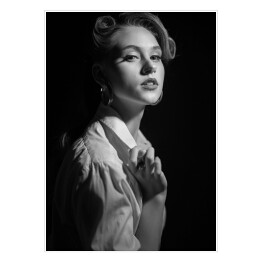 Plakat samoprzylepny Kobieta retro fotografia czarno biała 