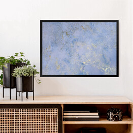 Obraz w ramie Niebieska ściana ze złotymi połyskującymi dekoracjami