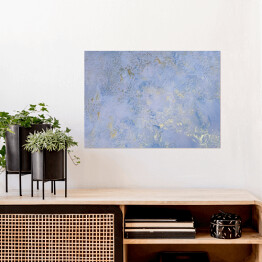 Plakat Niebieska ściana ze złotymi połyskującymi dekoracjami