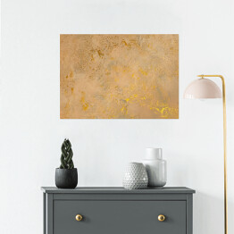 Plakat samoprzylepny Ściana w kolorze cielistym ze złotymi lśniącymi zdobieniami