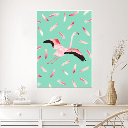 Plakat samoprzylepny Flaming lecący wśród pior