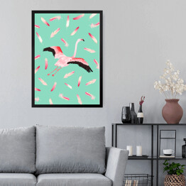 Obraz w ramie Flaming lecący wśród pior