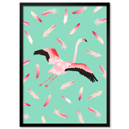 Plakat w ramie Flaming lecący wśród pior