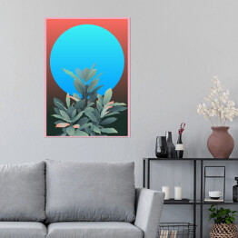 Plakat Tropikalna roślina na tle niebieskiego słońca