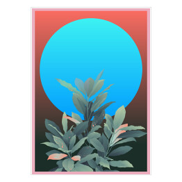 Plakat samoprzylepny Tropikalna roślina na tle niebieskiego słońca