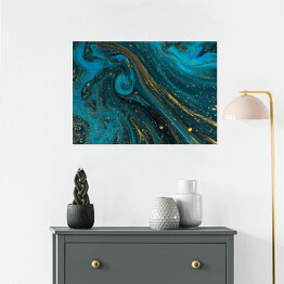 Plakat samoprzylepny Niebieskie abstrakcyjne dekoracje ze złotymi zdobieniami