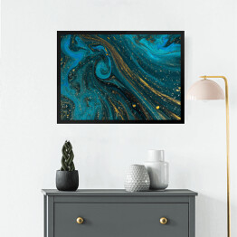 Obraz w ramie Niebieskie abstrakcyjne dekoracje ze złotymi zdobieniami