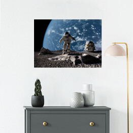 Plakat samoprzylepny Astronauta przy kraterze