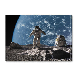 Obraz na płótnie Astronauta przy kraterze