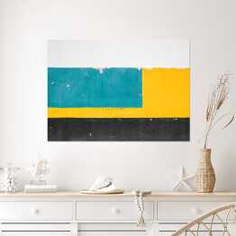 Plakat samoprzylepny Minimalistyczna ilustracja - biało niebiesko żółto czarne pasy