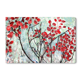 Obraz na płótnie Drzewo z czerwonymi liśćmi - malarstwo olejne - ilustracja