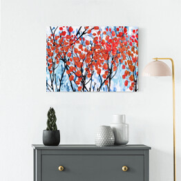Drzewa z czerwonymi liśćmi - malarstwo olejne - ilustracja