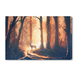 Obraz na płótnie Jeleń stojący na ścieżce w lesie 