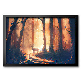 Obraz w ramie Jeleń stojący na ścieżce w lesie 