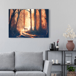 Obraz na płótnie Jeleń stojący na ścieżce w lesie 