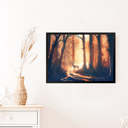 Obraz w ramie Jeleń stojący na ścieżce w lesie 