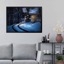 Obraz w ramie Parowóz jadący przez las zimą