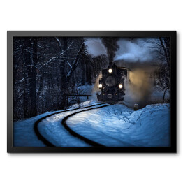 Obraz w ramie Parowóz jadący przez las zimą