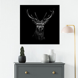 Plakat samoprzylepny Portret jelenia na czarnym tle