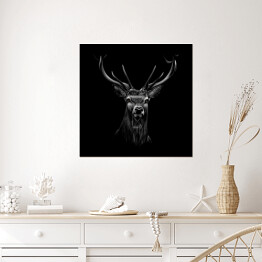 Plakat samoprzylepny Portret jelenia na czarnym tle